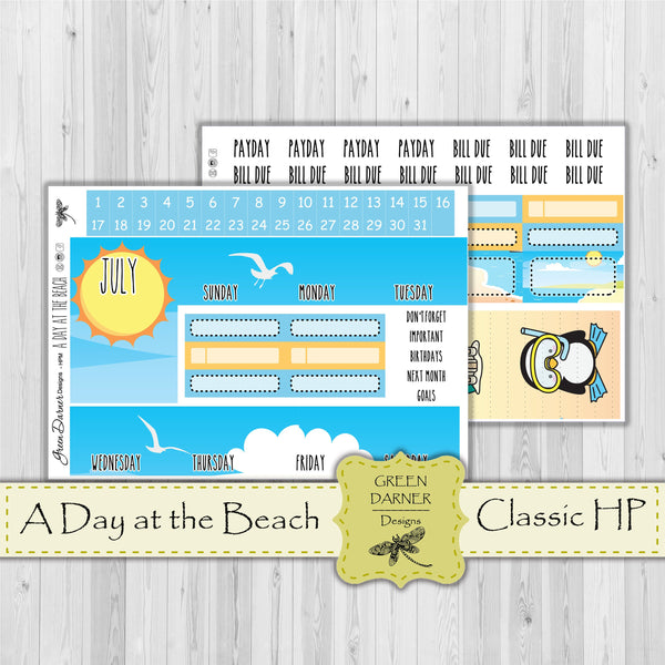 Load image into Gallery viewer, Happy Planner Monthly - A Day at the Beach - Pearl the Penguin - customizable monthly
