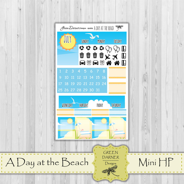 Load image into Gallery viewer, Mini Happy Planner Monthly - A Day at the Beach - Pearl the Penguin - customizable monthly
