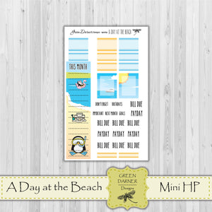Mini Happy Planner Monthly - A Day at the Beach - Pearl the Penguin - customizable monthly