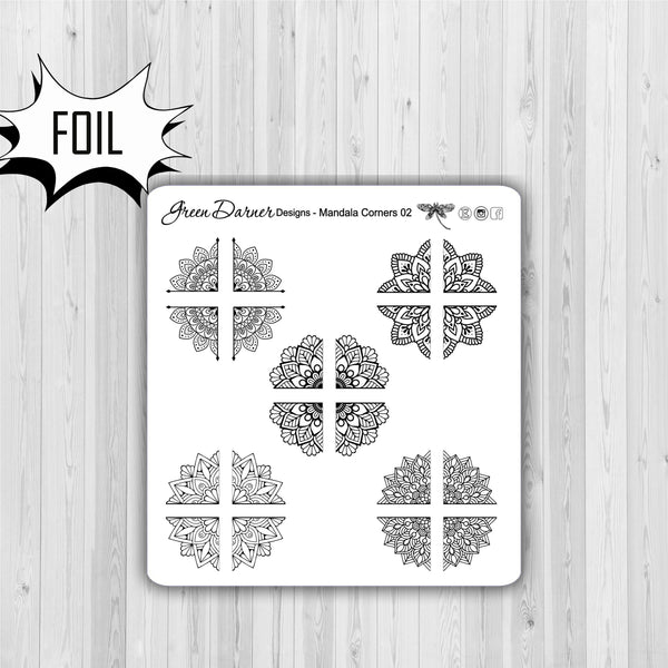 Load image into Gallery viewer, Mandala Corners - planner stickers - 02 with foil options
