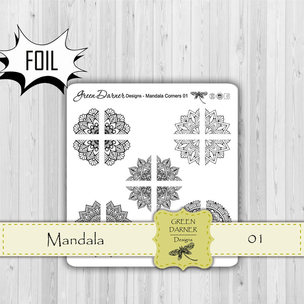 Load image into Gallery viewer, Mandala Corners - planner stickers - 01 with foil option
