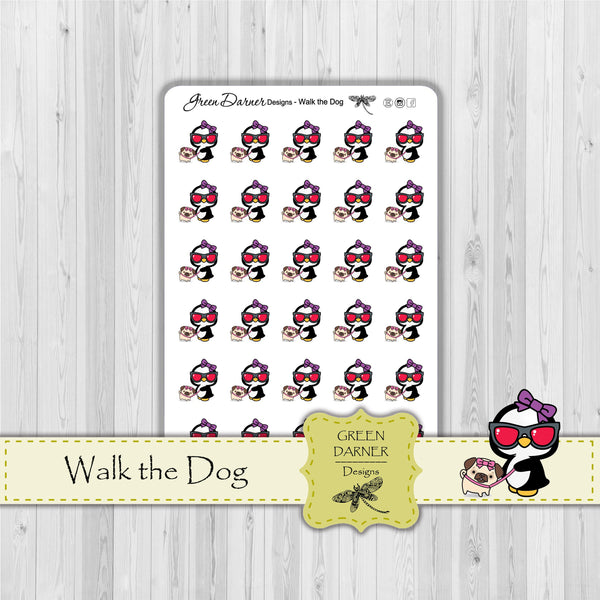 Load image into Gallery viewer, Pearl the Penguin - Walk the Dog - Kawaii character sticker

