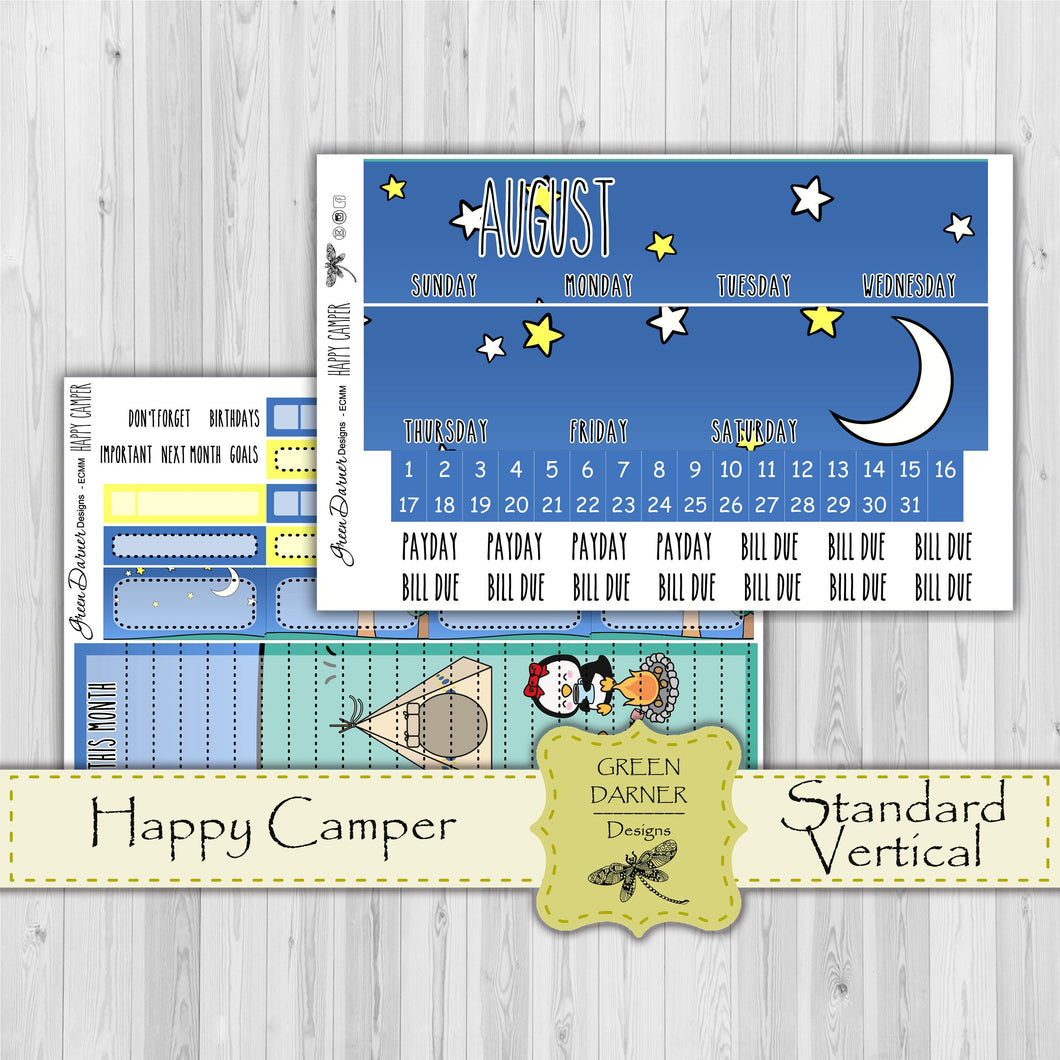 Erin Condern Planner Monthly - Happy Camper - Pearl the Penguin  - customizable monthly