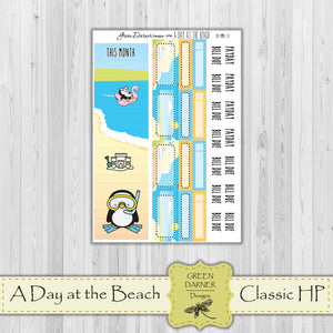 Happy Planner Monthly - A Day at the Beach - Pearl the Penguin - customizable monthly