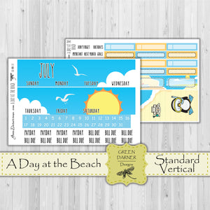 Erin Condern Planner Monthly - A day at the Beach- Pearl the Penguin- customizable monthly