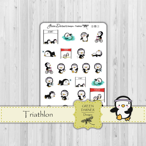 Load image into Gallery viewer, Pearl the Penguin - Triathlon - Kawaii character sticker
