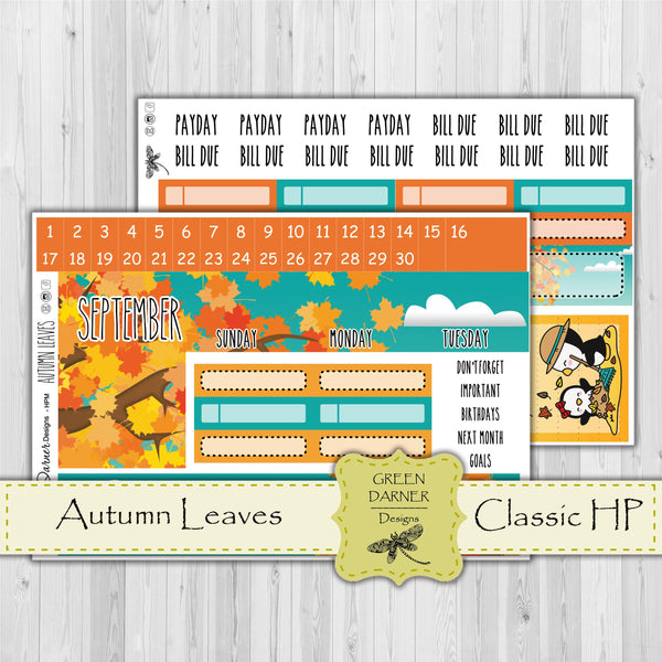 Load image into Gallery viewer, Happy Planner Monthly - Autumn Leaves - Pearl the Penguin  - customizable monthly
