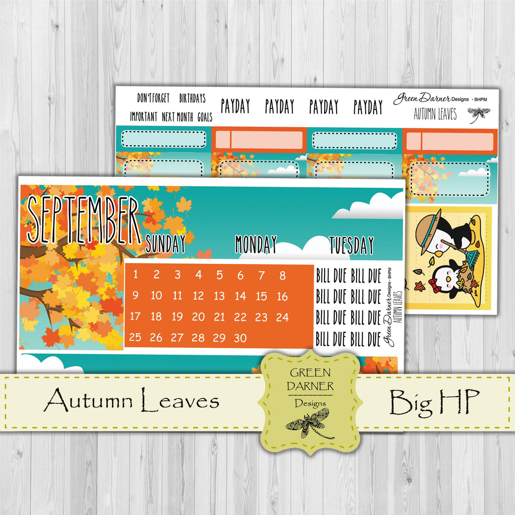 Big Happy Planner Monthly - Autumn Leaves - Pearl the PENGUIN  - customizable monthly
