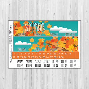 Erin Condern Planner Monthly - Autumn Leaves - Pearl the Penguin - customizable monthly