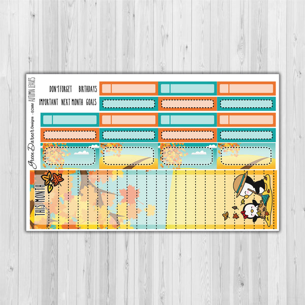 Load image into Gallery viewer, Erin Condern Planner Monthly - Autumn Leaves - Pearl the Penguin - customizable monthly
