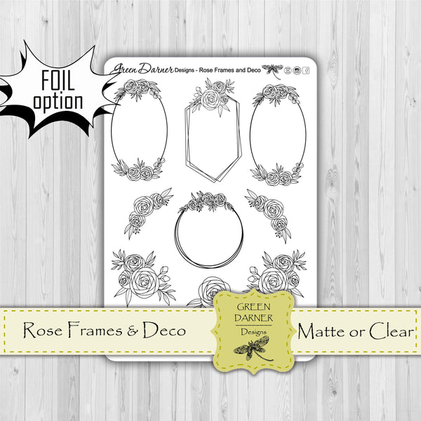 Load image into Gallery viewer, Rose frames and deco -  foil or matte
