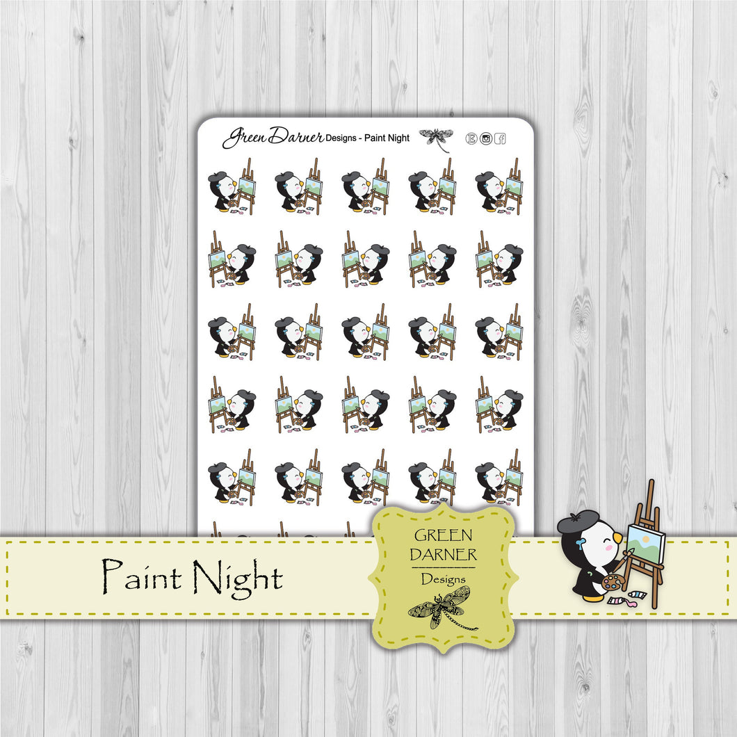 Pearl the Penguin - Paint Night - Kawaii character sticker