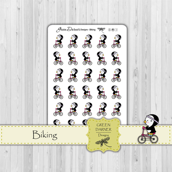 Load image into Gallery viewer, Pearl the Penguin - Biking- Kawaii character sticker
