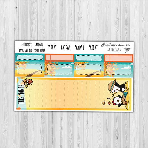 Load image into Gallery viewer, Big Happy Planner Monthly - Autumn Leaves - Pearl the PENGUIN  - customizable monthly
