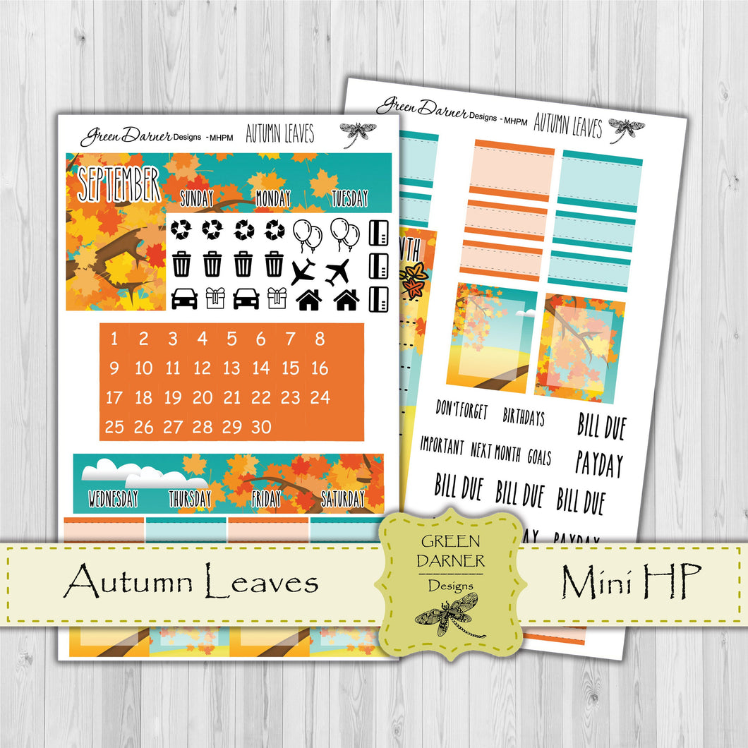 Mini Happy Planner Monthly - Autumn Leaves - Pearl the Penguin - customizable monthly