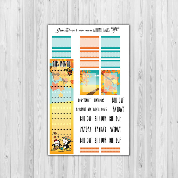 Load image into Gallery viewer, Mini Happy Planner Monthly - Autumn Leaves - Pearl the Penguin - customizable monthly
