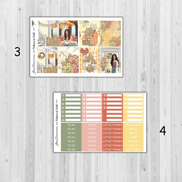 Load image into Gallery viewer, Autumn&#39;s Gold - standard vertical/Erin Condren weekly planner sticker kit
