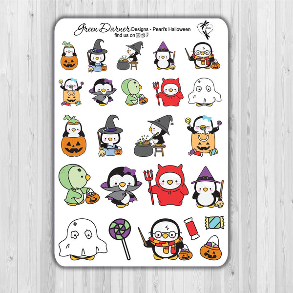 Load image into Gallery viewer, Pearl the Penguin - Halloween - Kawaii character sticker
