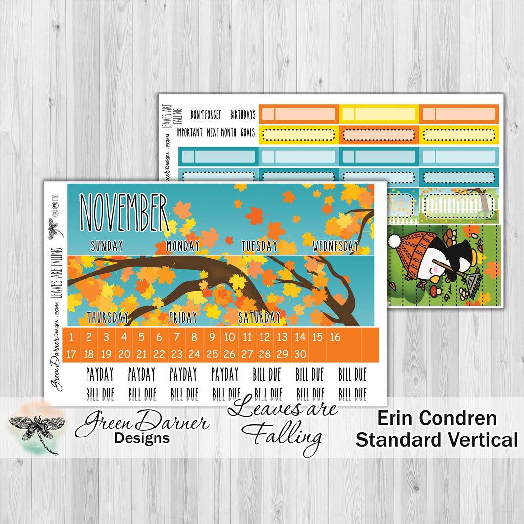 Erin Condern Planner Monthly - Leaves are Falling - Pearl the Penguin - customizable monthly