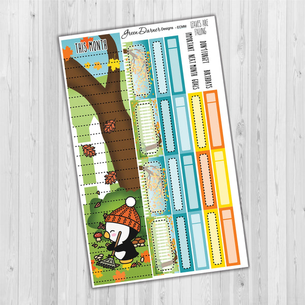 Load image into Gallery viewer, Erin Condern Planner Monthly - Leaves are Falling - Pearl the Penguin - customizable monthly
