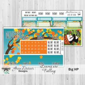 Big Happy Planner Monthly - Leaves are Falling - Pearl the Penguin- customizable monthly