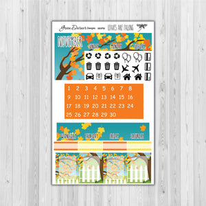 Mini Happy Planner Monthly - Leaves are Falling - Pearl the Penguin customizable monthly