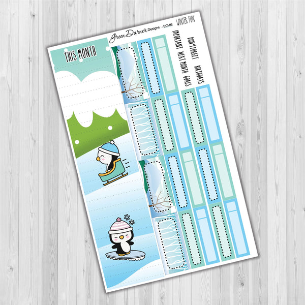 Load image into Gallery viewer, Erin Condern Planner Monthly - Winter fun - Pearl the Penguin - customizable monthly
