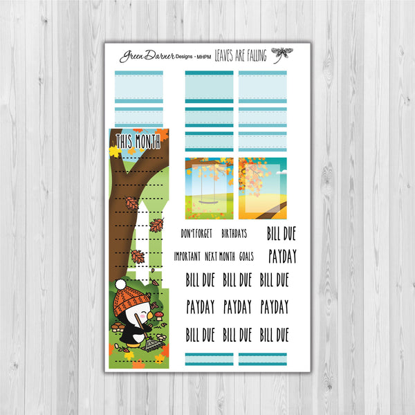Load image into Gallery viewer, Mini Happy Planner Monthly - Leaves are Falling - Pearl the Penguin customizable monthly
