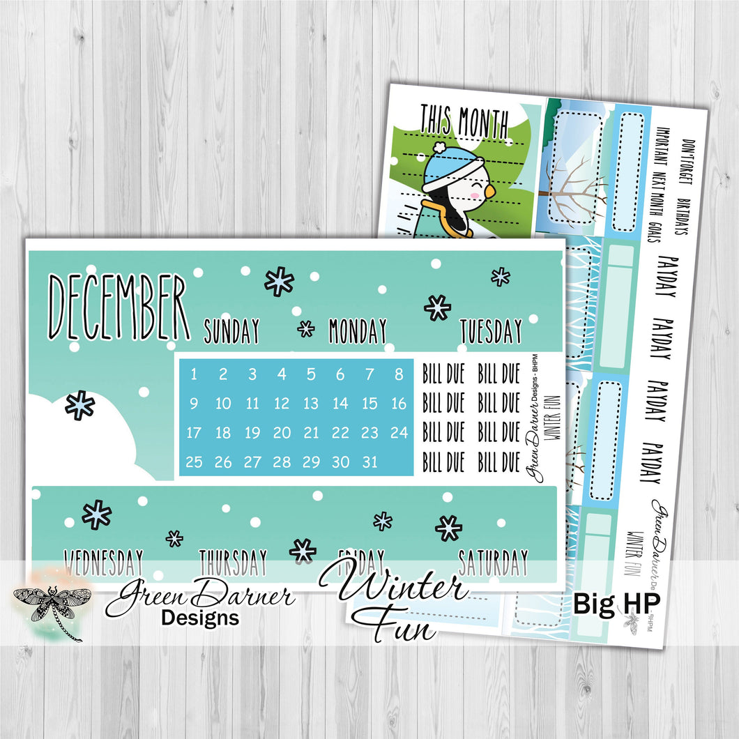 Big Happy Planner Monthly - Winter Fun - Pearl the Penguin - customizable monthly