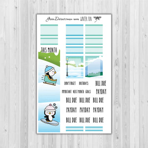 Mini Happy Planner Monthly - Winter Fun - Pearl the Penguin customizable monthly