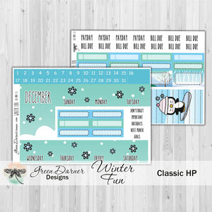 Happy Planner Monthly - Winter Fun - Pearl the Penguin - customizable monthly