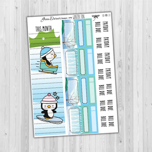 Happy Planner Monthly - Winter Fun - Pearl the Penguin - customizable monthly