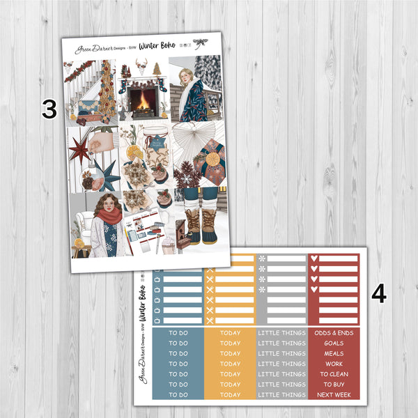 Load image into Gallery viewer, Winter Boho - standard vertical/Erin Condren weekly planner sticker kit
