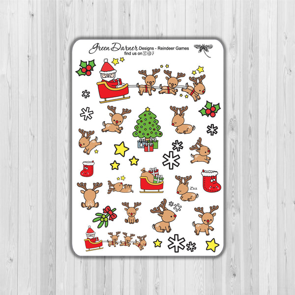 Load image into Gallery viewer, REINDEER GAMES Christmas deco planner stickers - Happy Planners, Erin Condren, Santa, sleigh, holiday season, decorative planning
