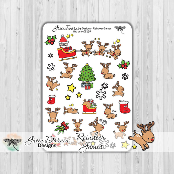 Load image into Gallery viewer, REINDEER GAMES Christmas deco planner stickers - Happy Planners, Erin Condren, Santa, sleigh, holiday season, decorative planning
