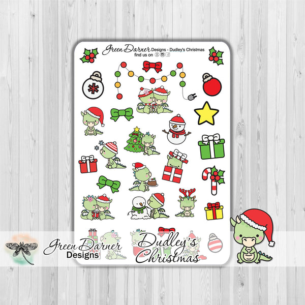Load image into Gallery viewer, Dudley the Dragon Christmas decorative stickers for planners, calendars, scrapbooking
