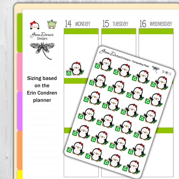Load image into Gallery viewer, Pearl the Penguin - Composting - Kawaii character sticker
