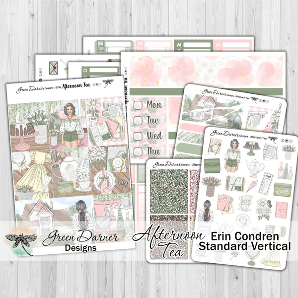 Load image into Gallery viewer, Afternoon Tea - standard vertical/Erin Condren weekly planner sticker kit
