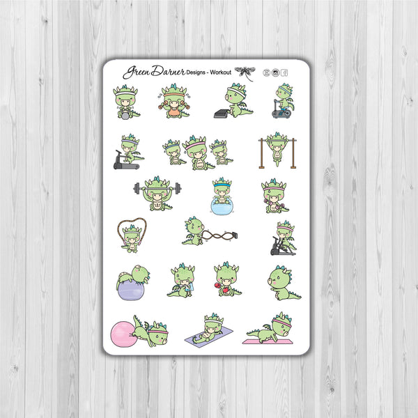 Load image into Gallery viewer, Dudley the Dragon Workout - dragon doing fitness exercises, stepper, weights, boxing, fitness ball and more
