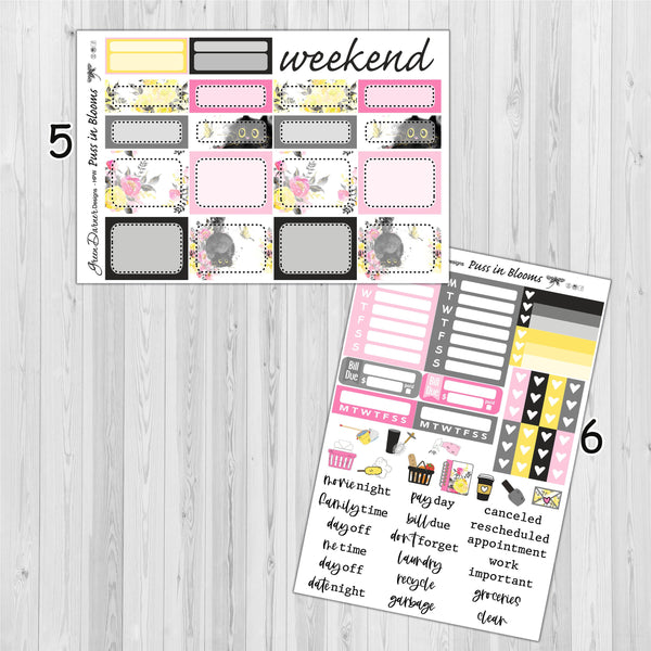 Load image into Gallery viewer, Puss in Blooms - Happy Planner decorative weekly planner sticker kit
