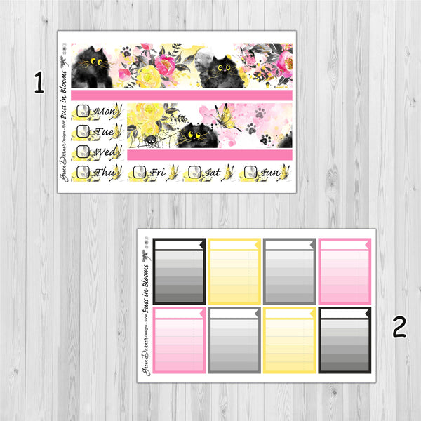 Load image into Gallery viewer, Puss in Blooms - standard vertical/Erin Condren weekly planner sticker kit

