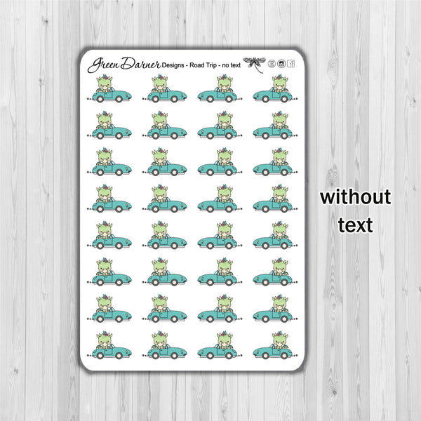 Load image into Gallery viewer, Delilah the Dragon road trip stickers with dragon in car and no text
