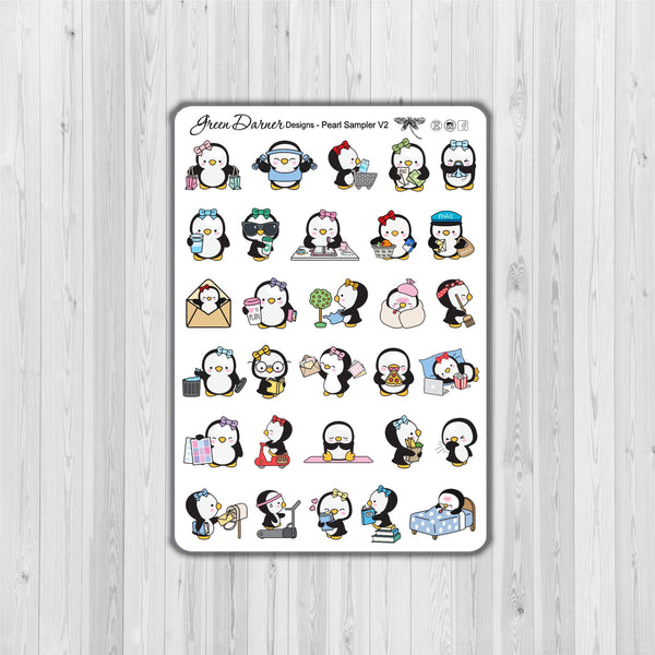 Load image into Gallery viewer, Pearl the Penguin - Sampler V2 - Kawaii character sticker
