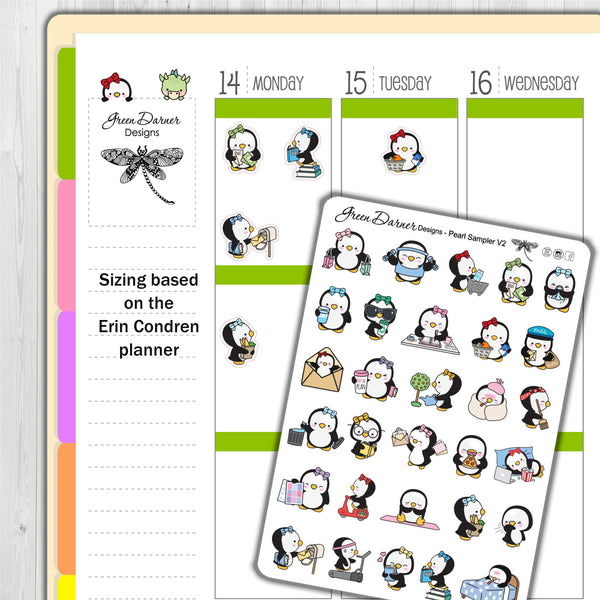 Load image into Gallery viewer, Pearl the Penguin - Sampler V2 - Kawaii character sticker
