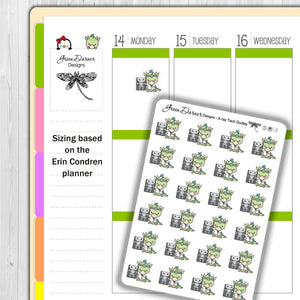 Dudley the Dragon x-ray tech sticker size in planner based on the Erin Condren planner