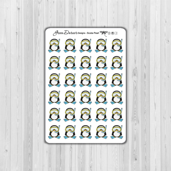 Load image into Gallery viewer, Pearl the Penguin - SCUBA - Kawaii character sticker
