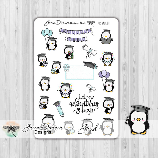 Load image into Gallery viewer, Pearl the Penguin - Grad - Kawaii character sticker
