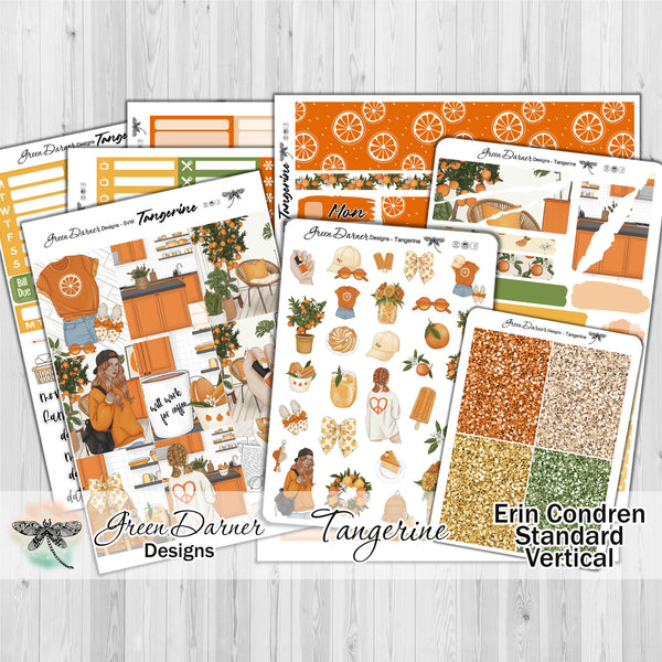Load image into Gallery viewer, Tangerine - standard vertical/Erin Condren weekly planner sticker kit
