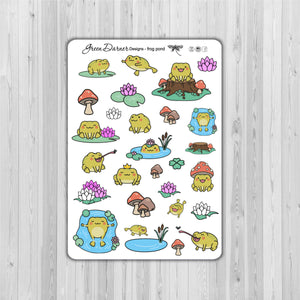 FROG POND - planner stickers, deco, decorative stickers, cute stickers, insects, cute frog, marsh, swamp, lotus, waterlily, lily pad