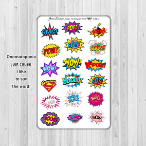 Onomatopoeia planner stickers - action comic speech bubbles